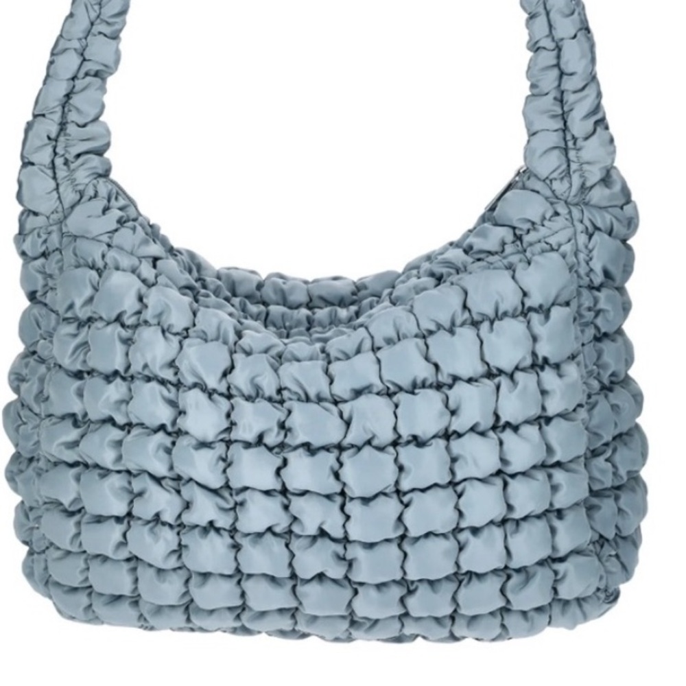 Quilted Puffy Hobo Silver Gray 
Shoulder Carryall Bag NWT - Picture 3 of 10